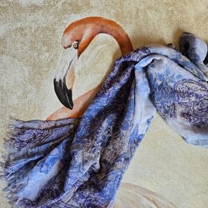 3/$25 Scarf Delicate Semi Sheer Fringe Floral Blue Purple Gray Travel